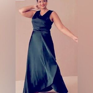 Anthropologie BHLDN Espen Satin Navy Maxi Formal Gown Dress Plus Size 26W